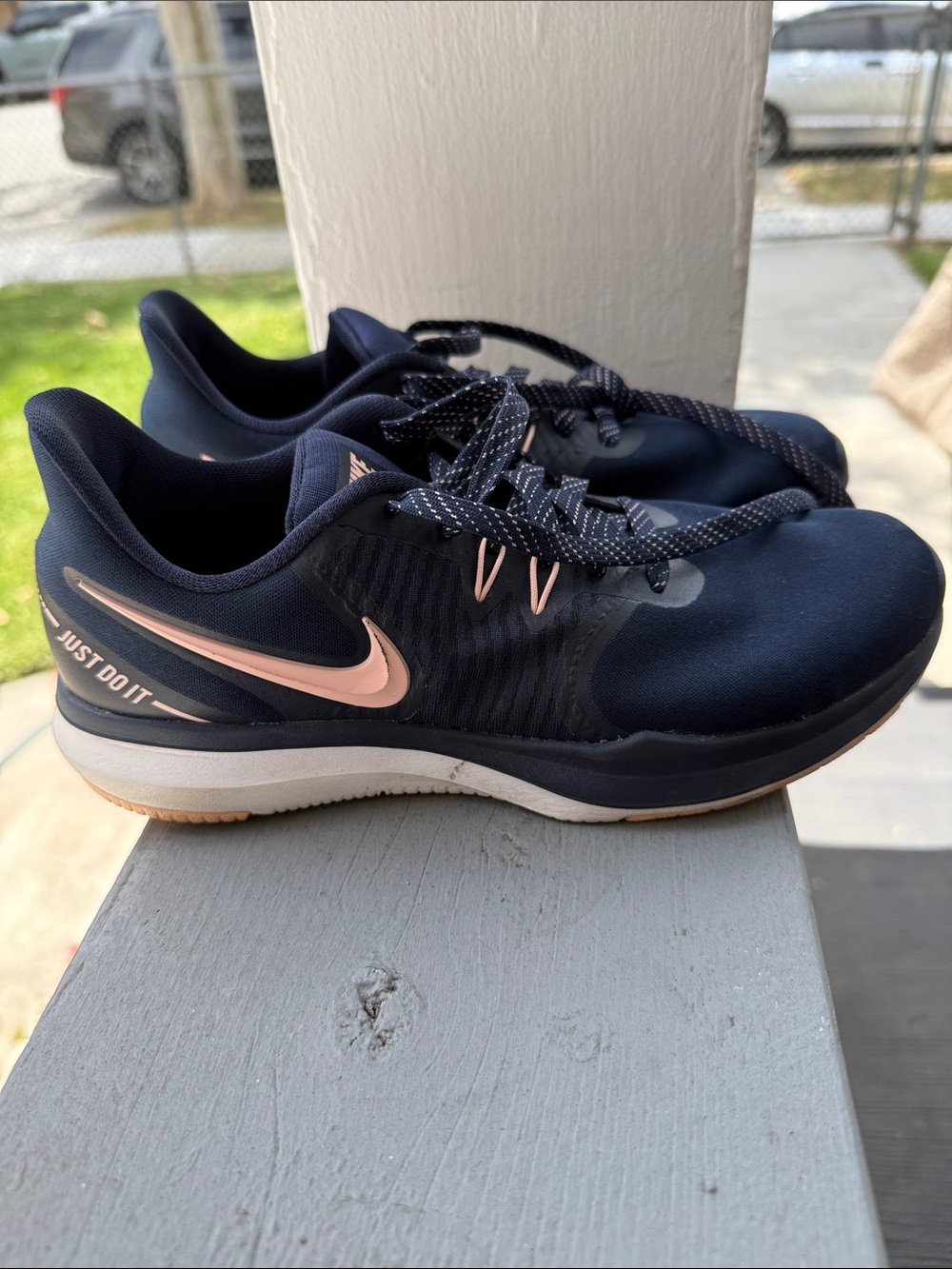 Nike Women's Navy Athletic Trainers with Peach Swoosh